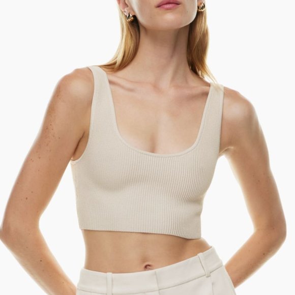 Aritzia Babaton Sculpt Knit Scoopneck Cropped Tank Matte Pearl S - Picture 1 of 7